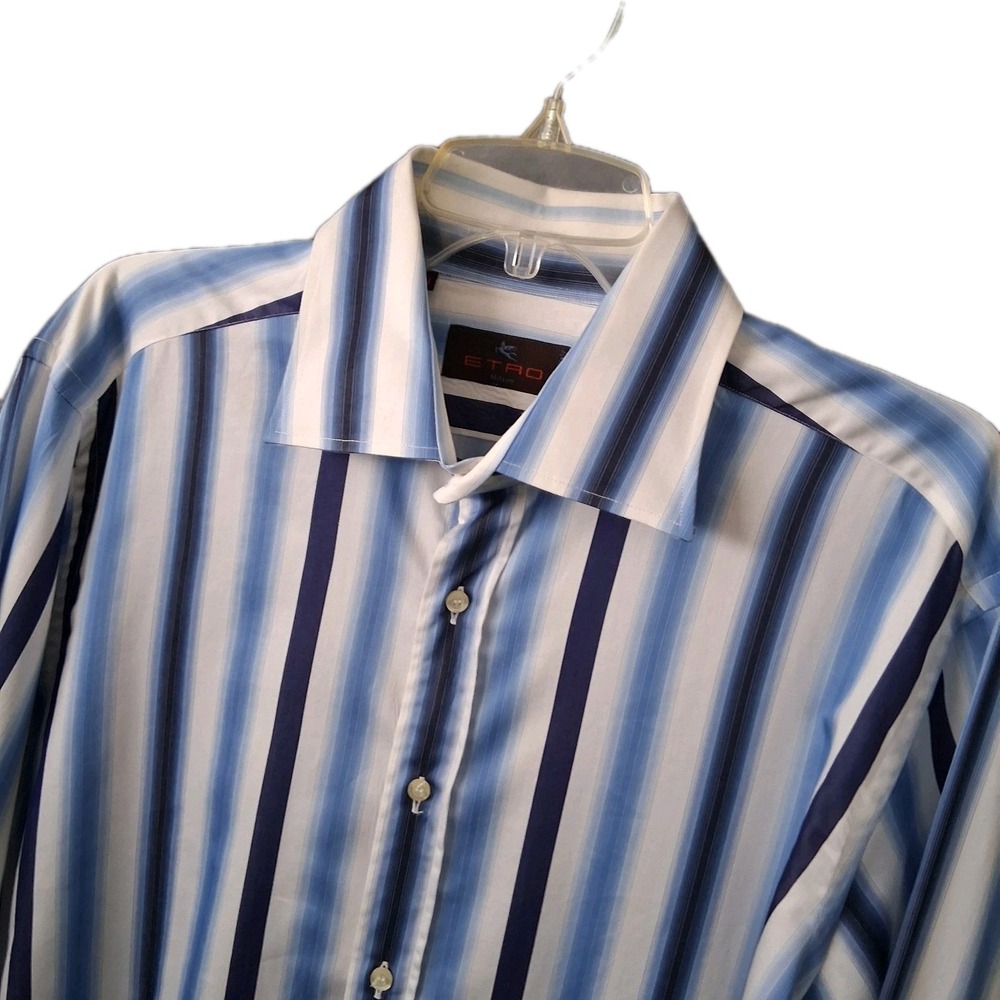 ETRO Milano Men's Striped Button Up Dress Shirt Size 43  Made in Italy